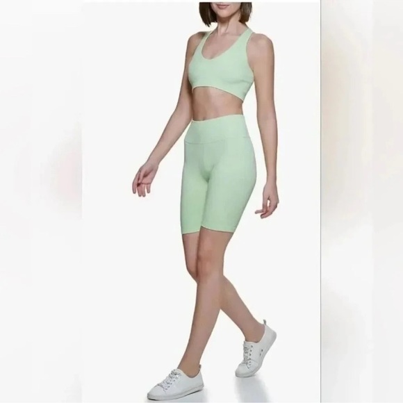 Calvin Klein Lime Green High-Rise Ribbed Bike Short - Picture 2 of 5